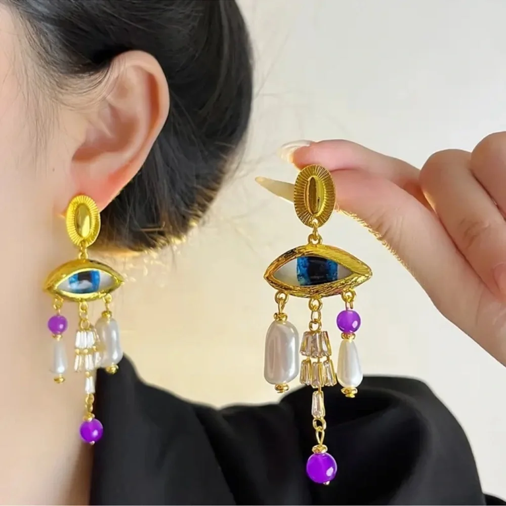 NEW❗️Elegant Eye-Shaped Dangle Earrings. Vintage Evil Eye Lucky Earrings